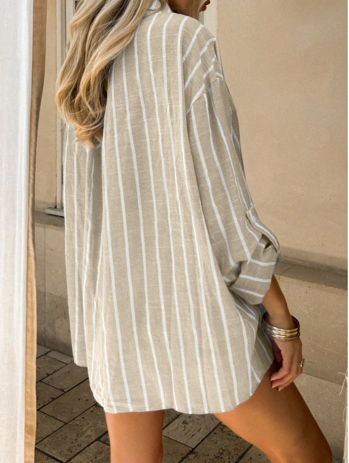 Khaki Striped Long-Sleeve Shirt for Effortless Style