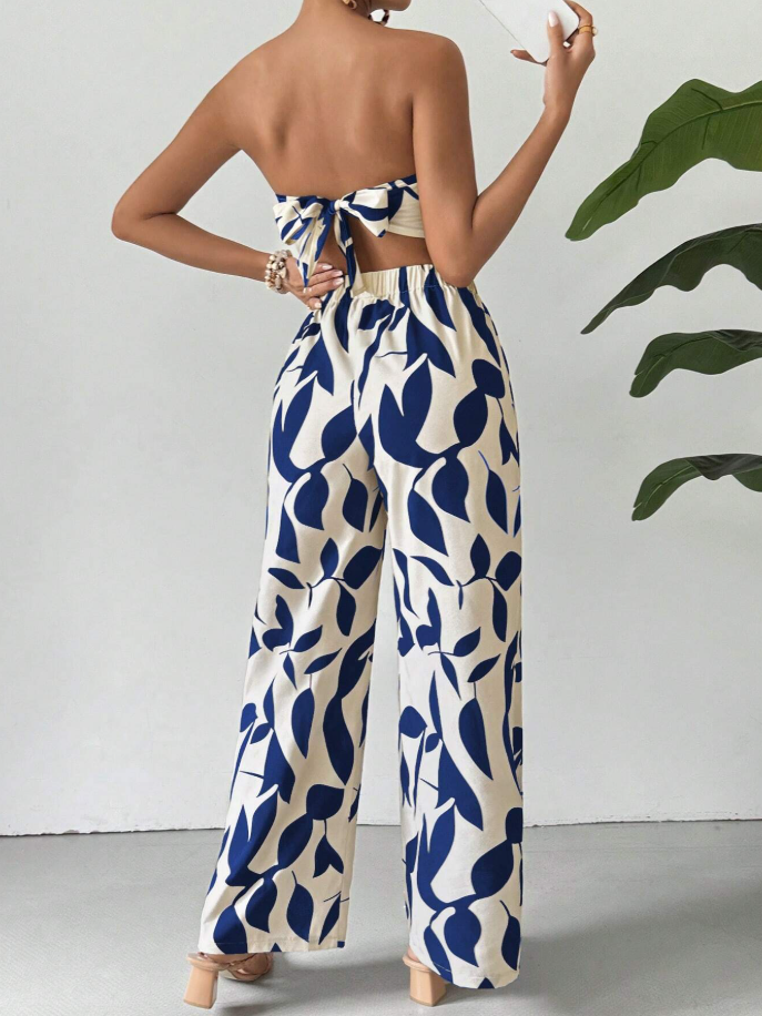 Strapless Printed Tube Top and Pants Two-Piece Set