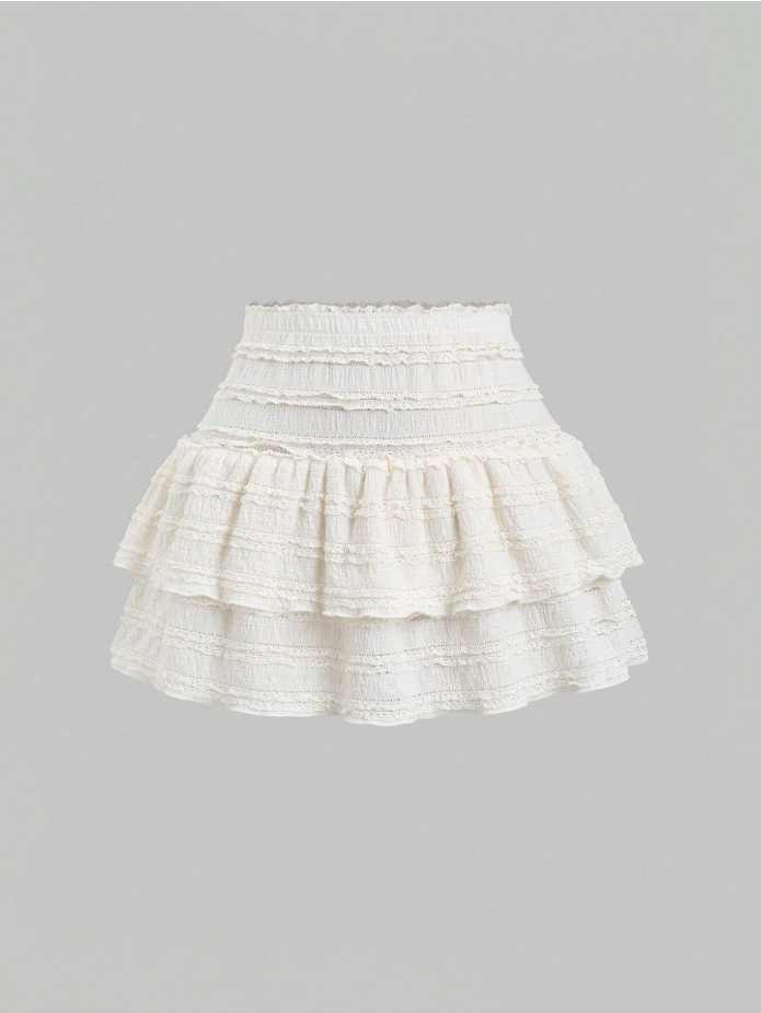 Ruffle Trim Number Print Double Layered Hem Skirt