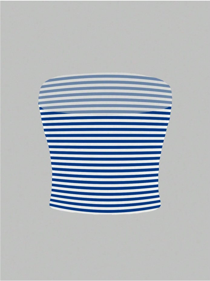 Casual Striped Print Bandeau Tube Top for Summer