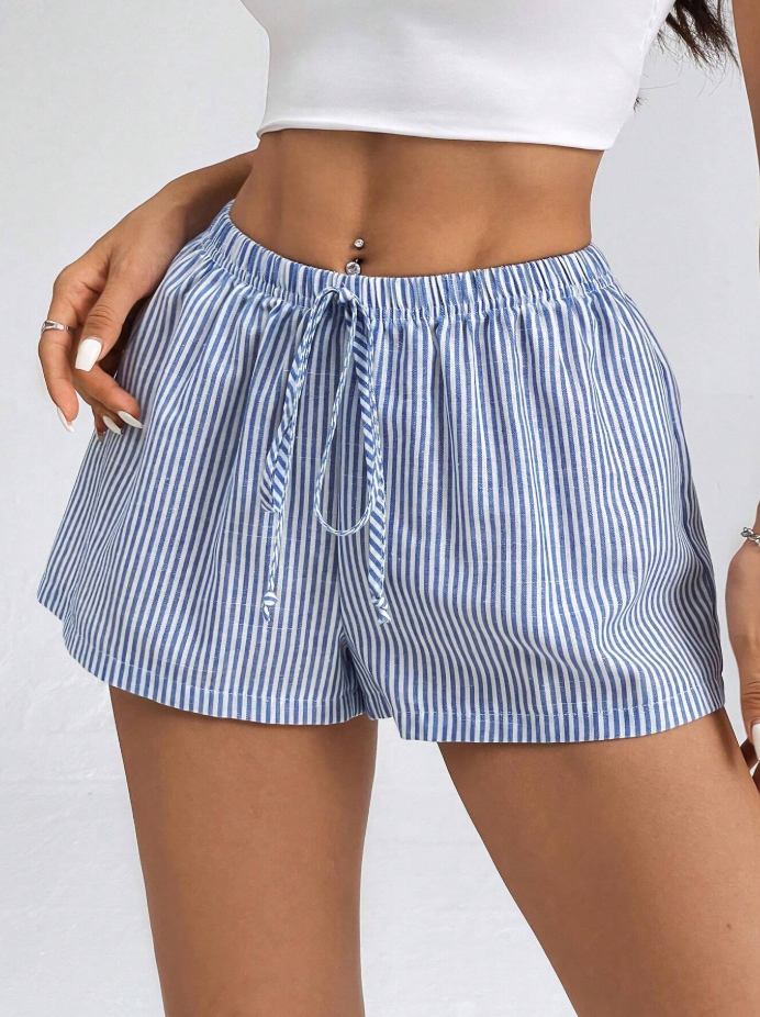 Women's Striped Low-Rise Shorts for Summer Vacation Beach