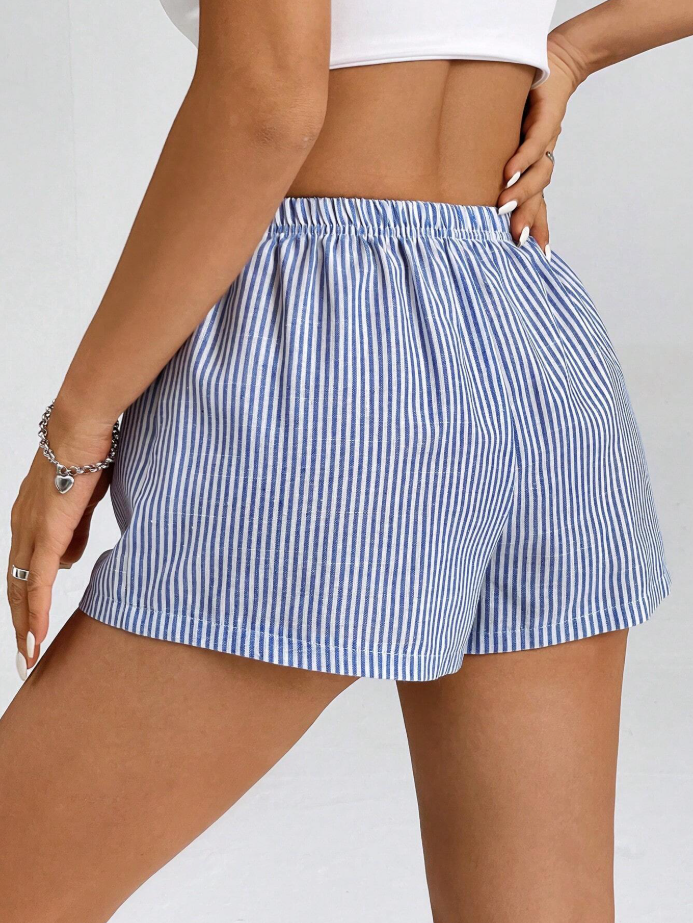 Women's Striped Low-Rise Shorts for Summer Vacation Beach