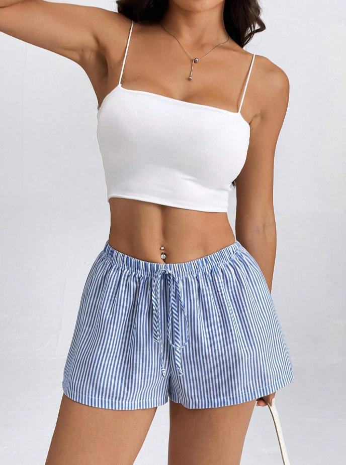 Women's Striped Low-Rise Shorts for Summer Vacation Beach