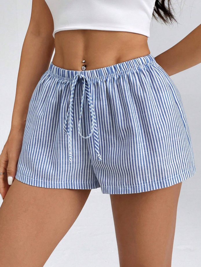 Women's Striped Low-Rise Shorts for Summer Vacation Beach