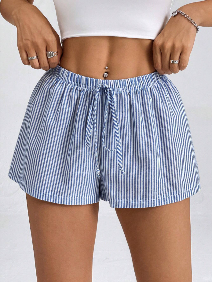 Women's Striped Low-Rise Shorts for Summer Vacation Beach