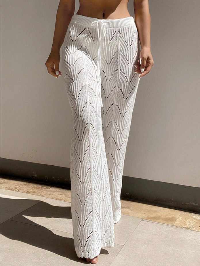 Pointeille Knit Cover Up Pants Beach Drawstring Waist