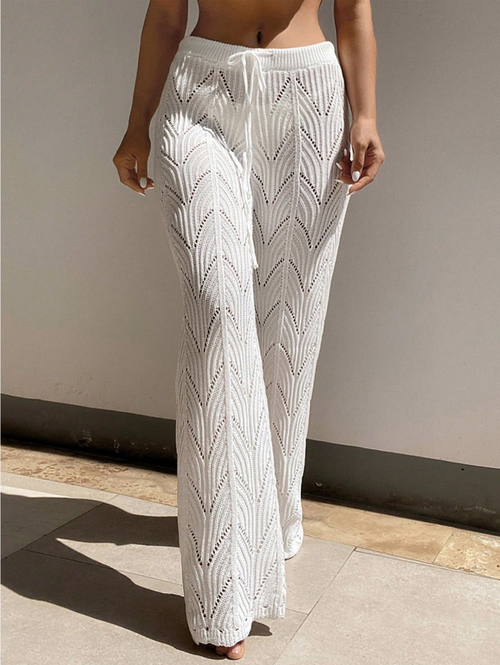 Pointeille Knit Cover Up Pants Beach Drawstring Waist