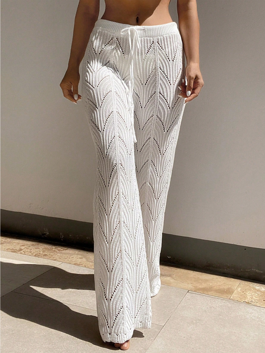 Pointeille Knit Cover Up Pants Beach Drawstring Waist