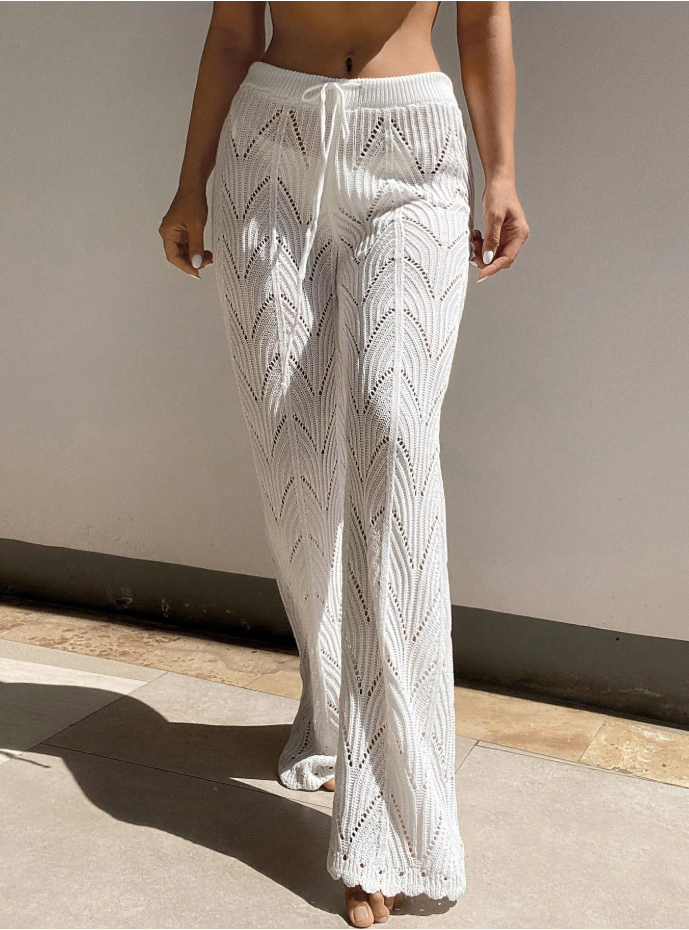 Pointeille Knit Cover Up Pants Beach Drawstring Waist