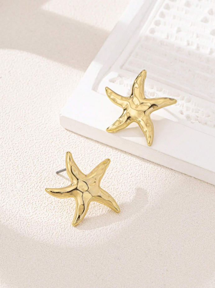 Pair Stylish Elegant Asymmetrical Starfish Stud Earrings With Ocean Theme