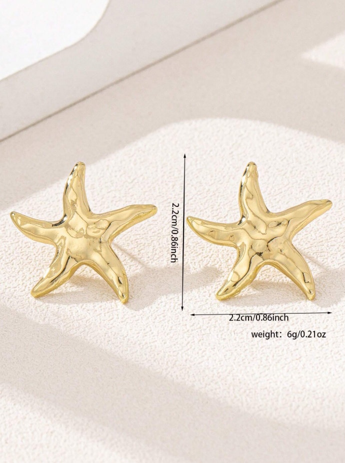 Pair Stylish Elegant Asymmetrical Starfish Stud Earrings With Ocean Theme