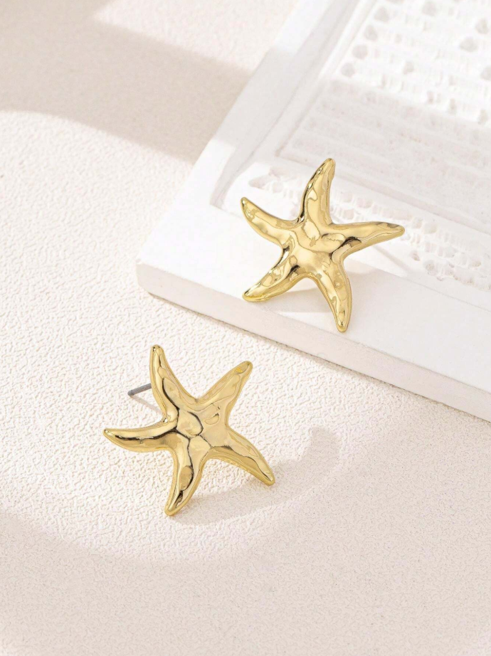 Pair Stylish Elegant Asymmetrical Starfish Stud Earrings With Ocean Theme