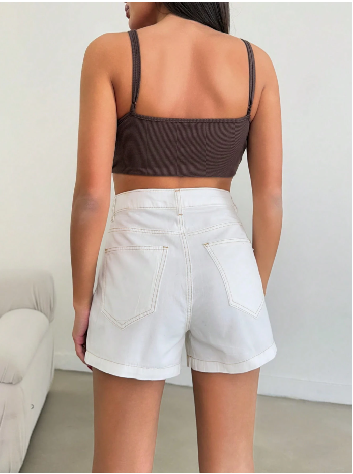 White High-Waisted Denim Shorts