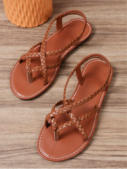 Woven Brown Boho Flat Sandals