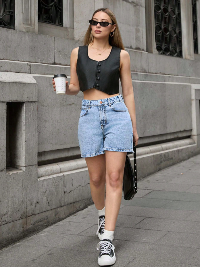 Light Wash Mid-Waist Denim Mini Shorts