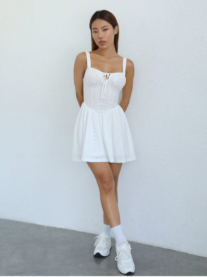 Tie Front Ruched Bust Cami Dress