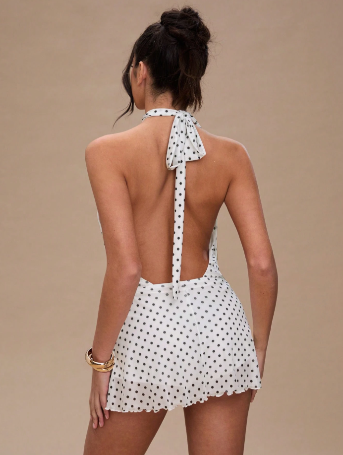 Polka Dot Halter Mini Dress – Retro Chic Reimagined