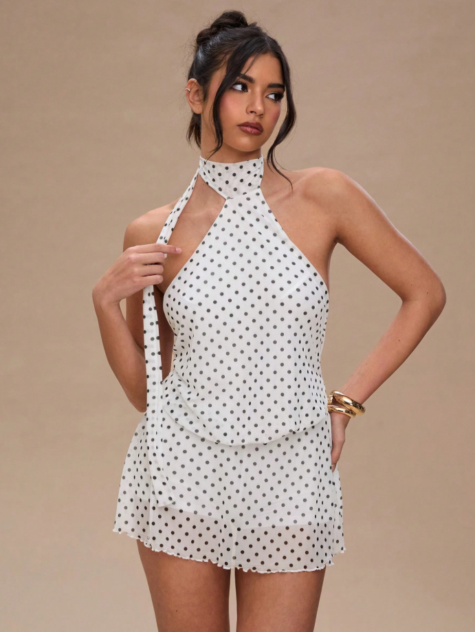 Polka Dot Halter Mini Dress – Retro Chic Reimagined