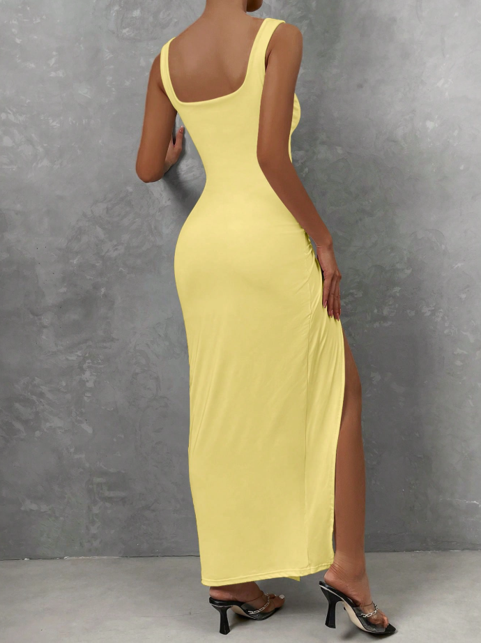 Twist-Front Cutout Maxi Dress in Yellow