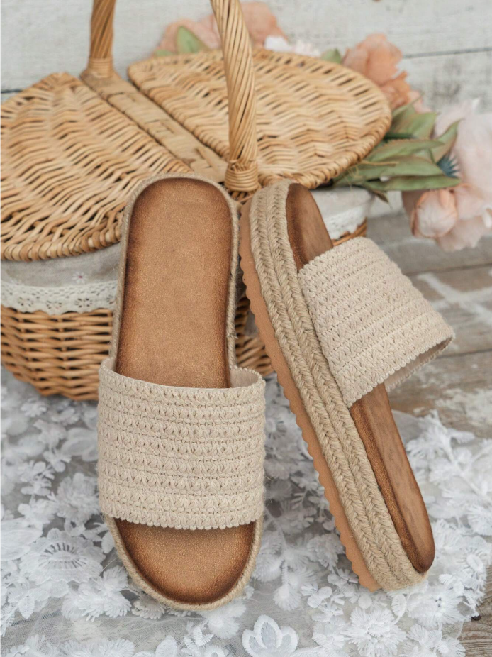 Handmade Mesh Strap Jute Wedge Sandals – Natural Comfort & Effortless Style
