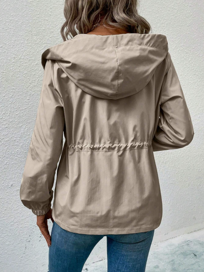 Chiquease Drawstring Waist Hooded Jacket