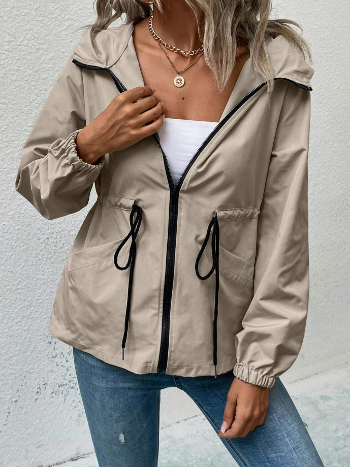 Chiquease Drawstring Waist Hooded Jacket