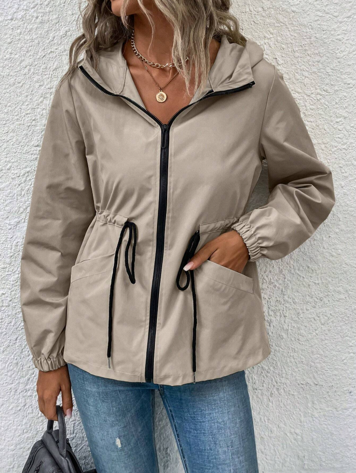 Chiquease Drawstring Waist Hooded Jacket