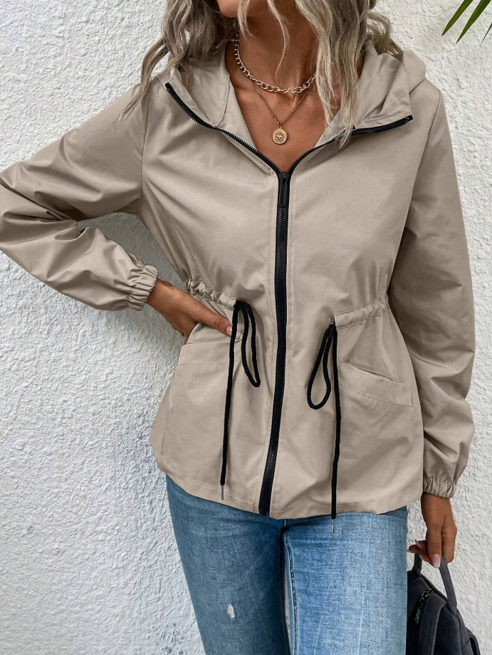 Chiquease Drawstring Waist Hooded Jacket