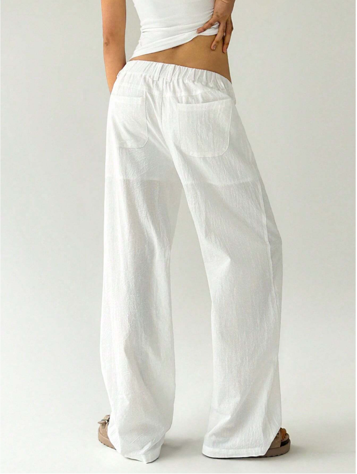 White Cotton Wide-Leg Pants