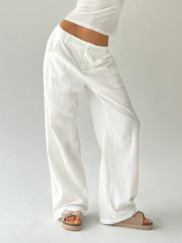 White Cotton Wide-Leg Pants