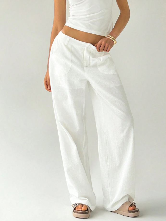 White Cotton Wide-Leg Pants