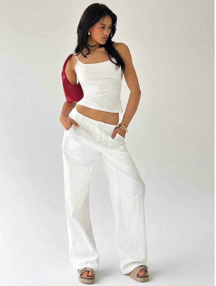 White Cotton Wide-Leg Pants