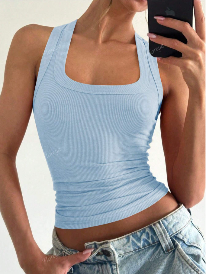 Floreya Baby Blue Ribbed Tank Top