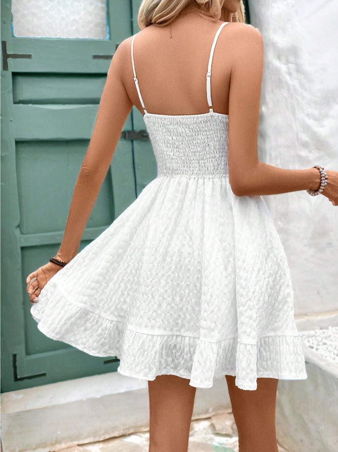 Serisse Women's Ruffle Hem Sleeveless White Dress