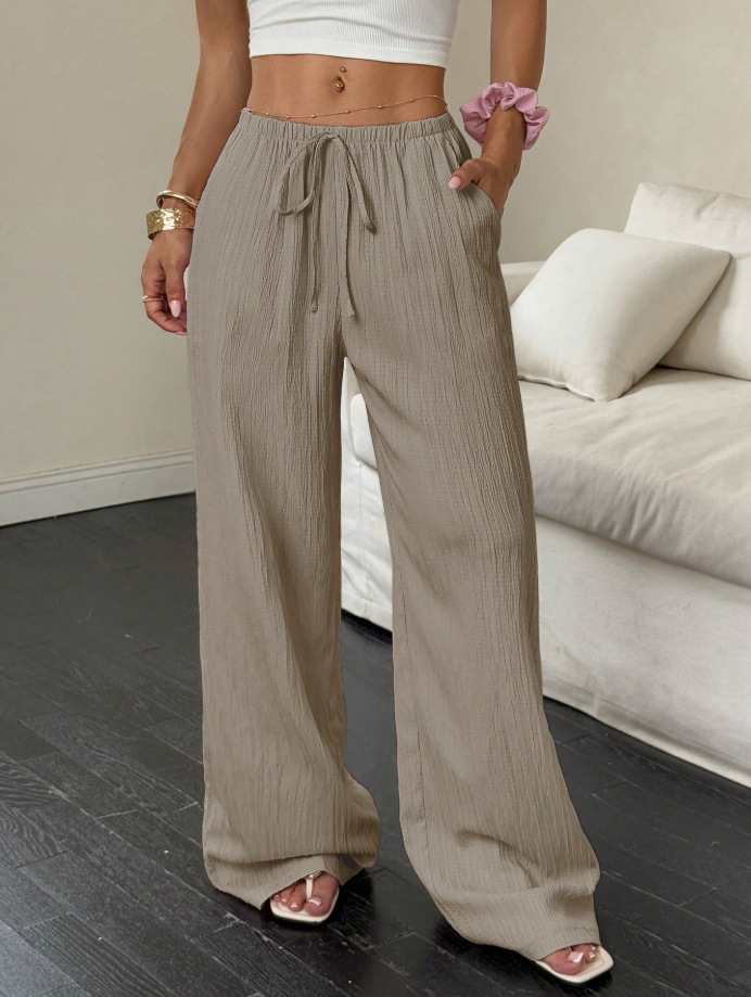 Flirla Women's Casual Versatile Solid Color Wide Leg Pants