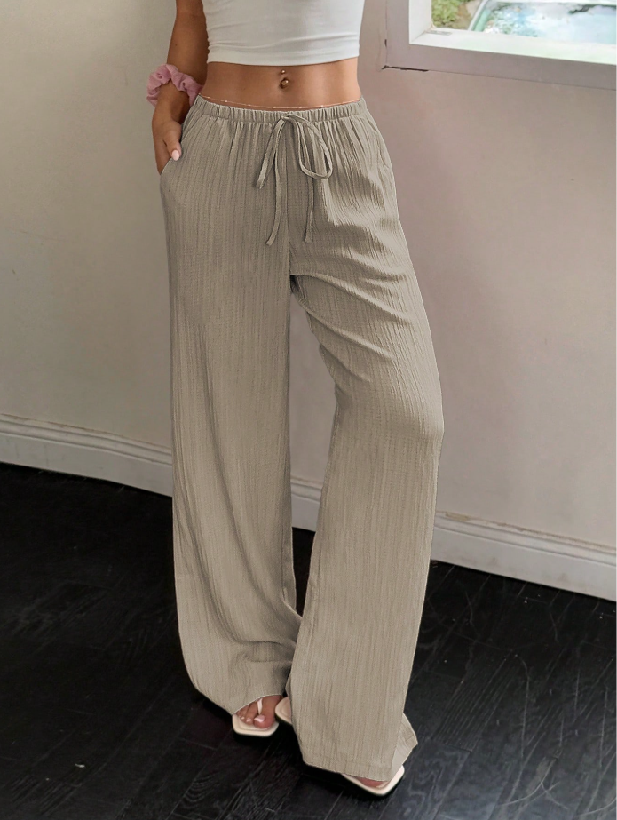 Flirla Women's Casual Versatile Solid Color Wide Leg Pants