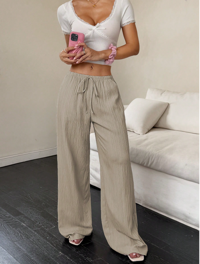 Flirla Women's Casual Versatile Solid Color Wide Leg Pants