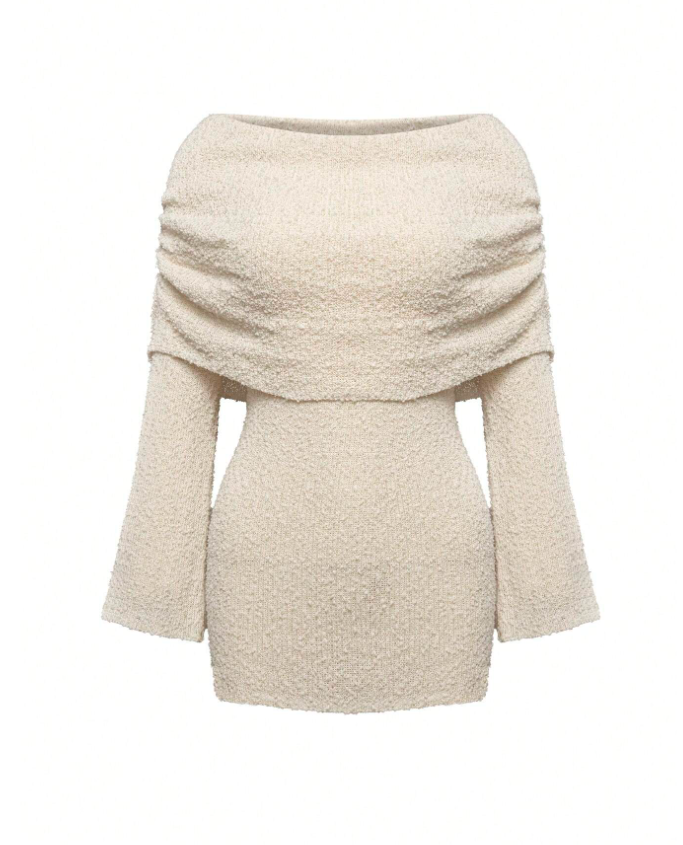 Off-Shoulder Textured Knit Mini Dress