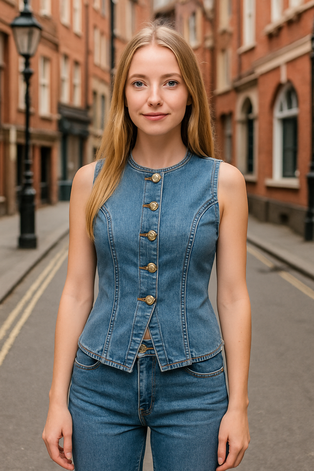 Women's Casual Washed Button Front Sleeveless Denim Shirt