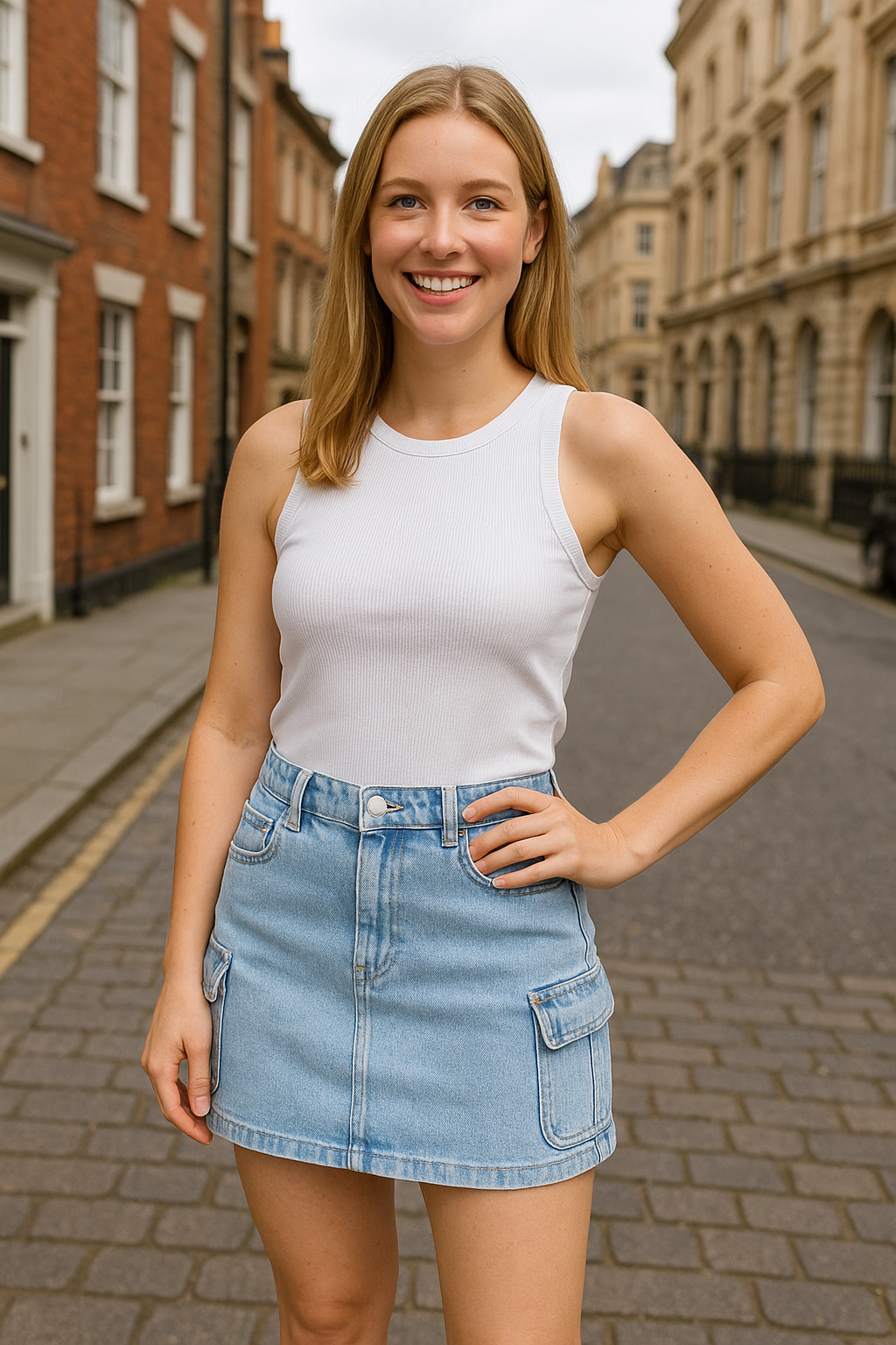Light Wash Pocketed Button Denim Mini Skirt