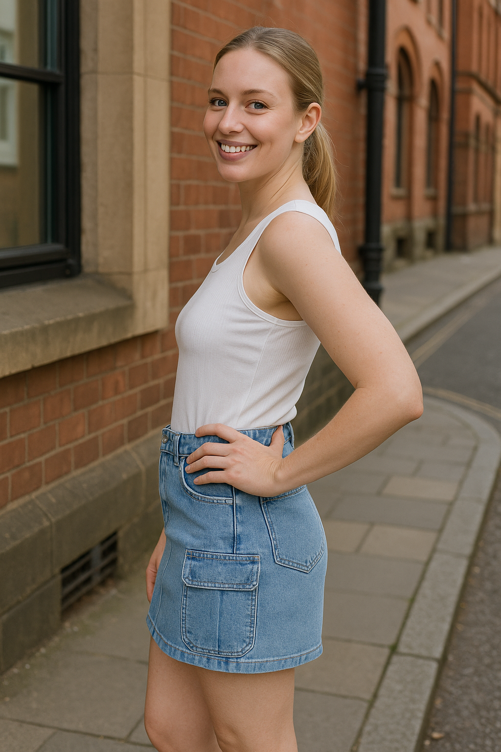 Light Wash Pocketed Button Denim Mini Skirt