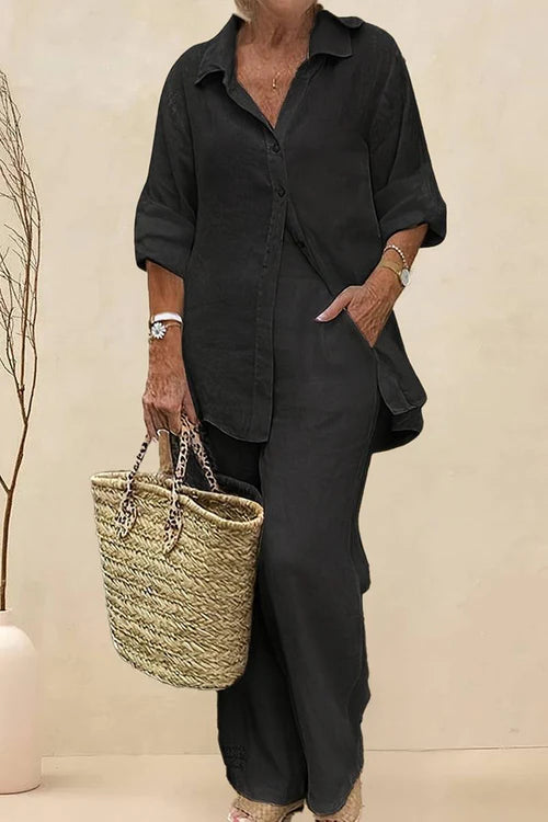 Oversized 100% Cotton Shirt and Wide-Leg Pants Co-ord Set