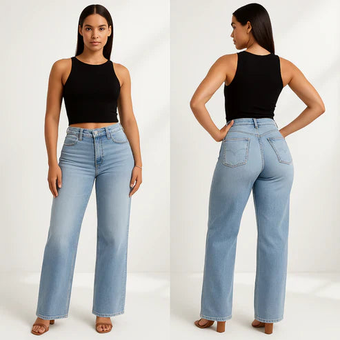 High-Waisted Wide-Leg Light Wash Jeans