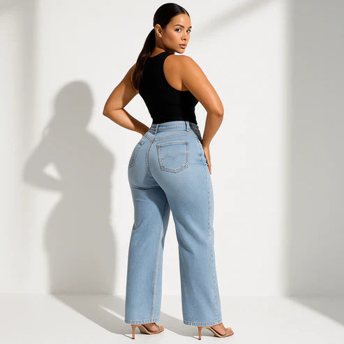 High-Waisted Wide-Leg Light Wash Jeans