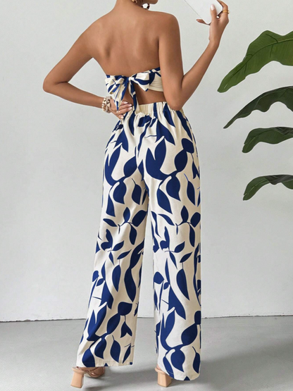 Strapless Printed Tube Top and Pants Two-Piece Set