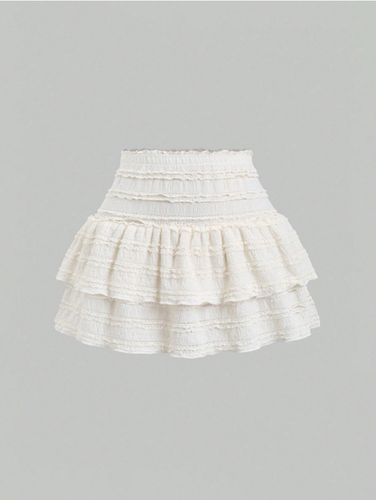 Ruffle Trim Number Print Double Layered Hem Skirt