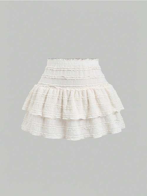 Ruffle Trim Number Print Double Layered Hem Skirt