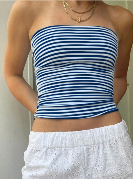 Casual Striped Print Bandeau Tube Top for Summer