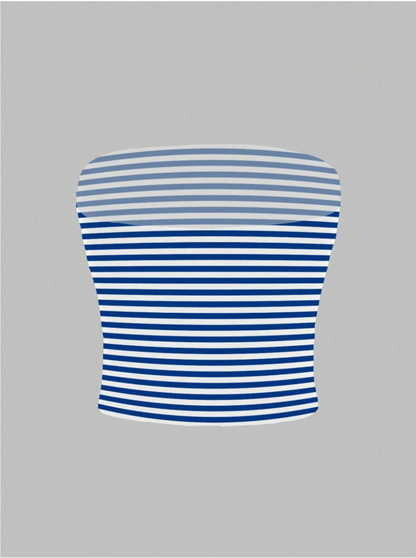 Casual Striped Print Bandeau Tube Top for Summer