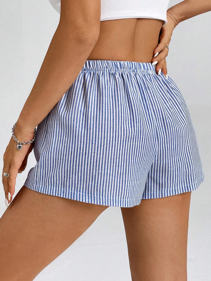 Women's Striped Low-Rise Shorts for Summer Vacation Beach